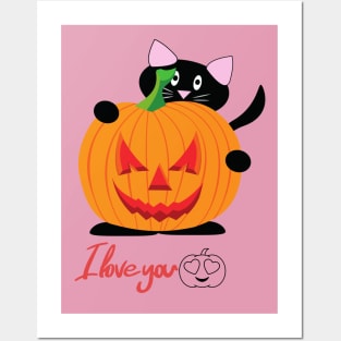 LOVE YOU HALLOWEEN CUTE CAT Posters and Art